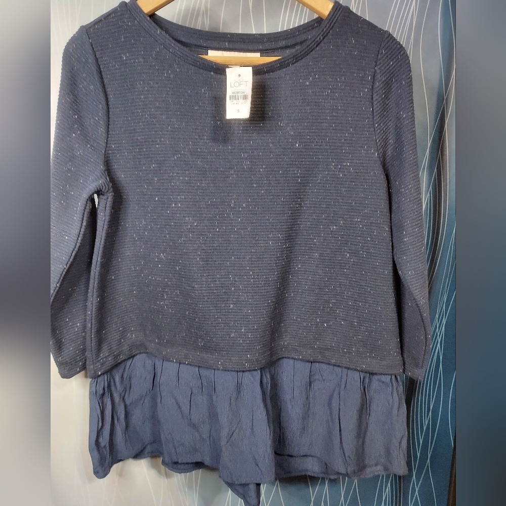 LOFT Navy Speckled Knit Top